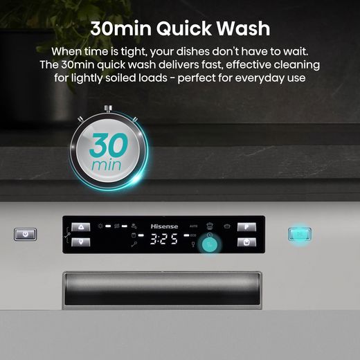 Hisense Slimline Dishwasher - Silver - annotation - 30 minute quick wash